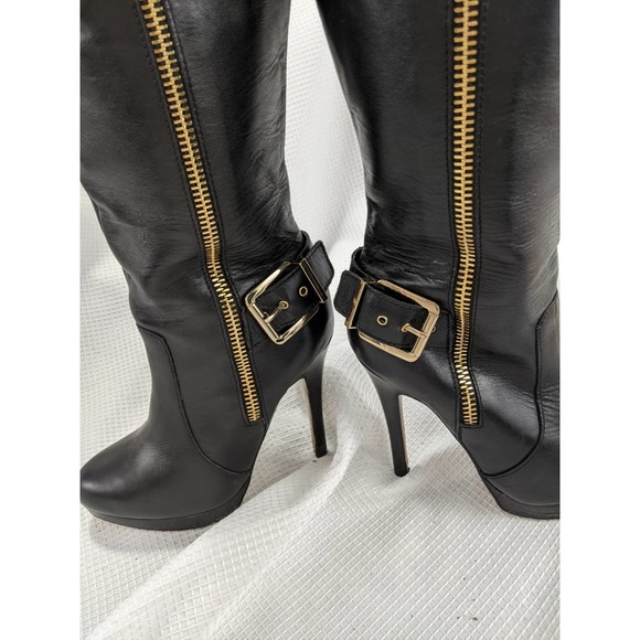 ALDO! AWESOME BAIA BLACK LEATHER ZIPPER DETAIL STILETTO BOOTS! SZ 7 - Picture 4 of 10